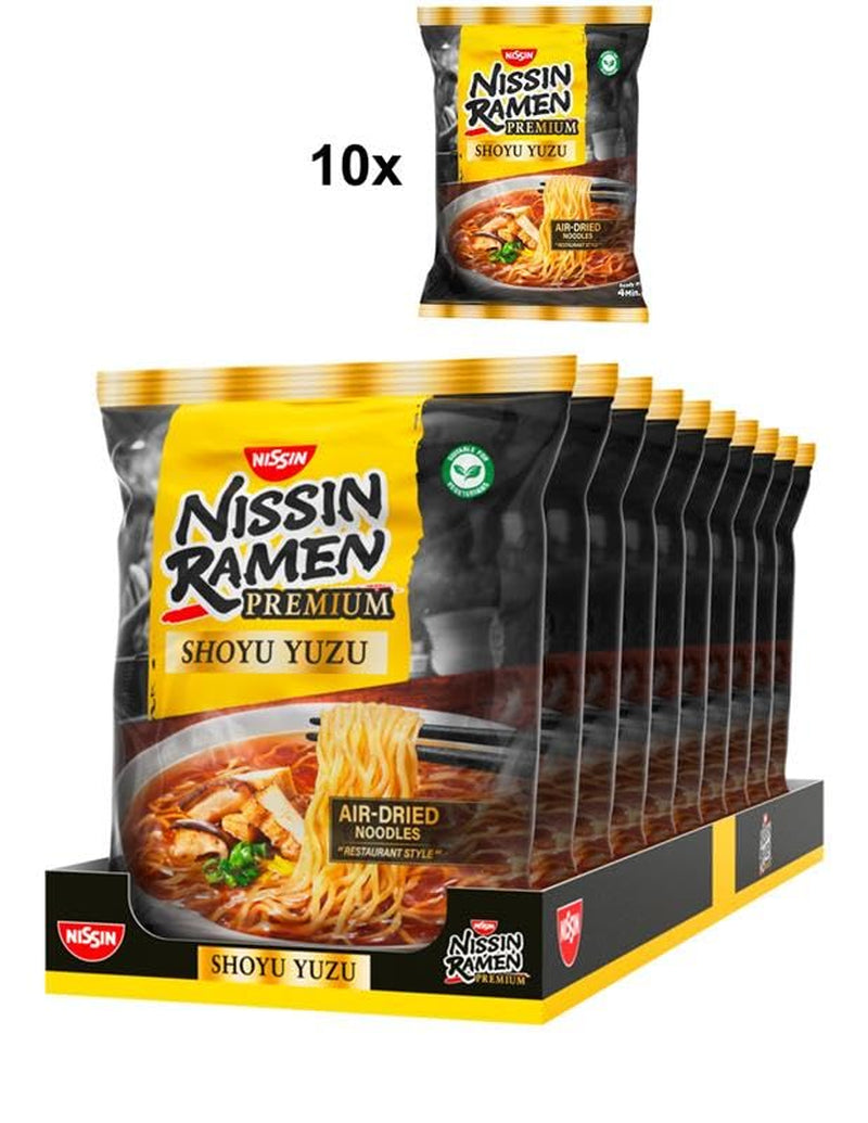 Nissin Ramen Premium - Shoyu Yuzu 10 balení Instantní nudle japonského stylu sušené na vzduchu ochucené sójovou omáčkou Yuzu a sušeným pórkem (10 x 92,7 g)
