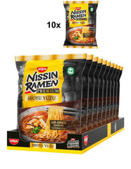 Nissin Ramen Premium - Shoyu Yuzu 10 balení Instantní nudle japonského stylu sušené na vzduchu ochucené sójovou omáčkou Yuzu a sušeným pórkem (10 x 92,7 g)