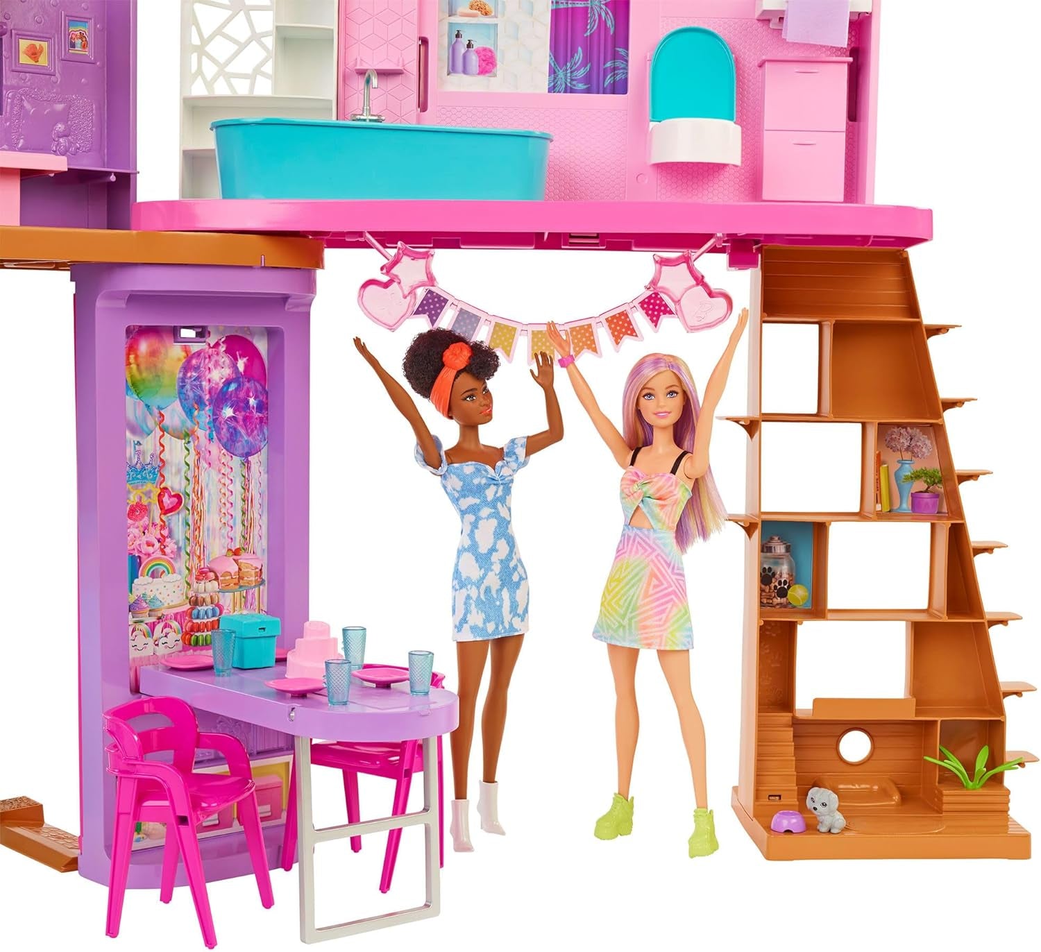 Casă de vacanță Barbie (116 x 77,9 cm), 6 locuri de joacă, complet mobilată cu accesorii, mobilier și lift, pliabilă și depozitabilă, păpușă, cadou pentru copii cu vârsta de 3 ani și peste, HCD50