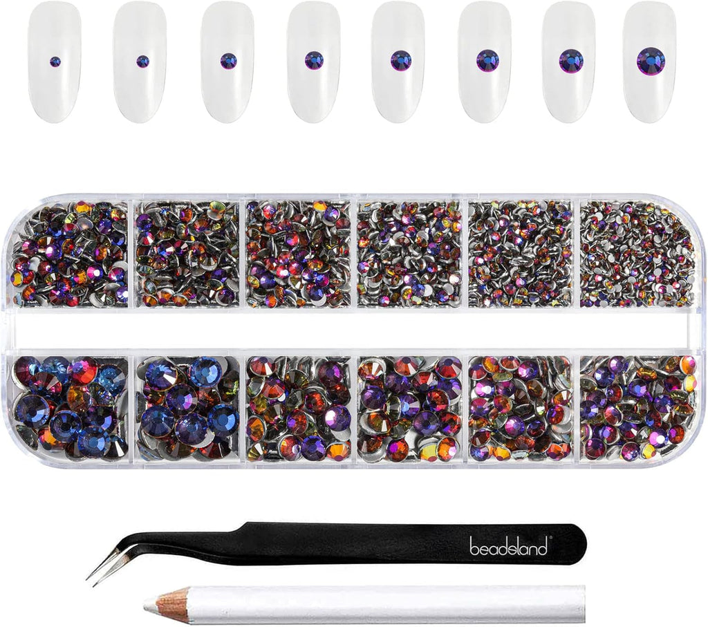 Beadsland 2500Pcs Glas Nailart Strasssteine Kristall Flatback Edelsteine Runde, ​​Für Handwerk Gemischt 8 Größen SS4 ~ SS30 Mit Picking Pinzette Und Stift (Kristall Weiss)
