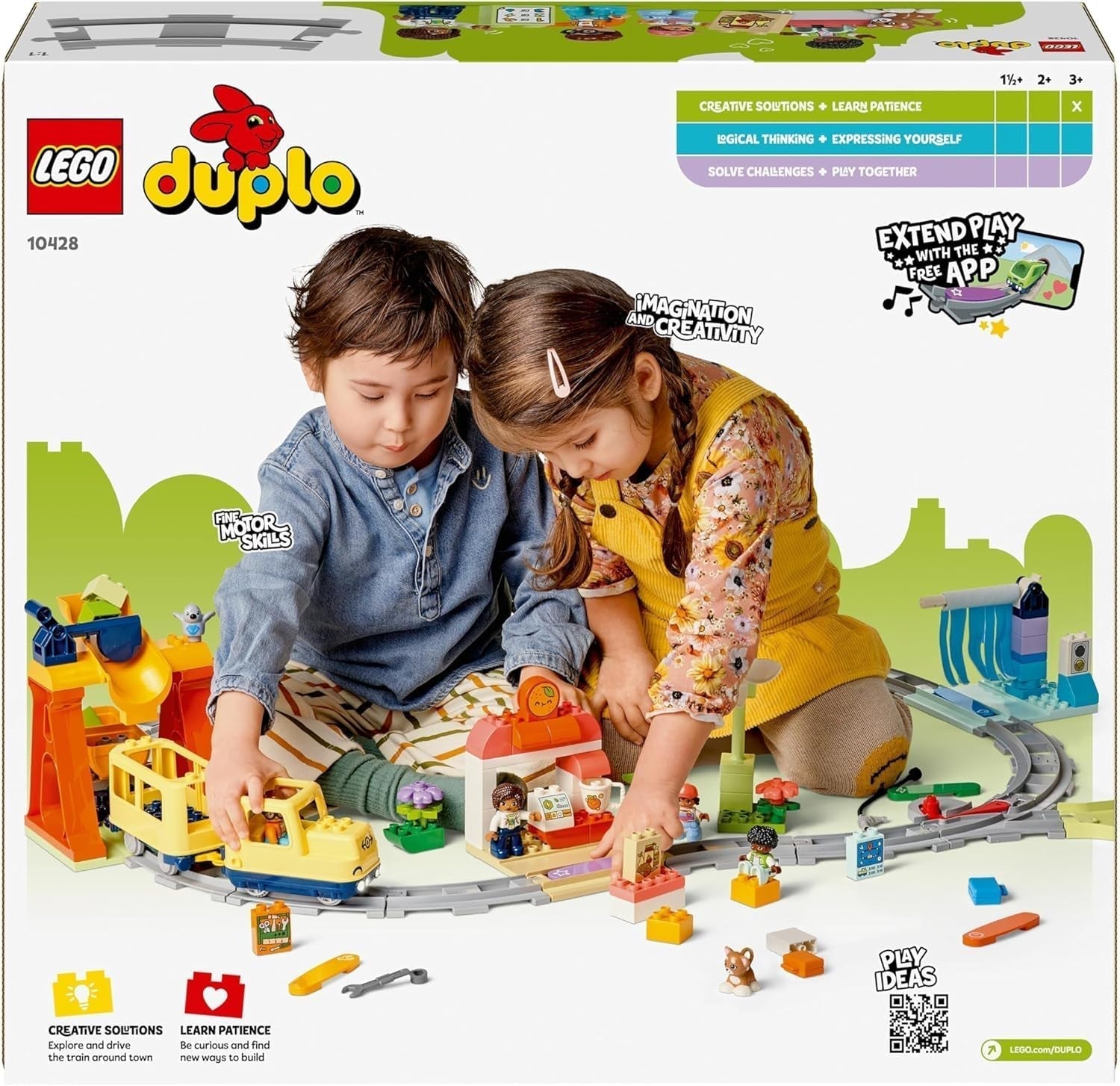 LEGO DUPLO Town Large Interactive Railway, jucărie de construcție pentru copii mici de la 3 ani, locomotivă Push & Go cu lumini și sunete, piese pentru șine, jucărie educativă pentru preșcolari 10428 Seturi de constructie Besuche den LEGO-Store