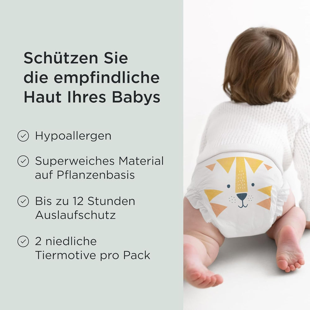Plenky Kit & Kin Premium, velikost 4 (9–14 kg), počet 128, rostlinné a hypoalergenní, spolehlivá ochrana proti úniku, veganské a bez krutosti