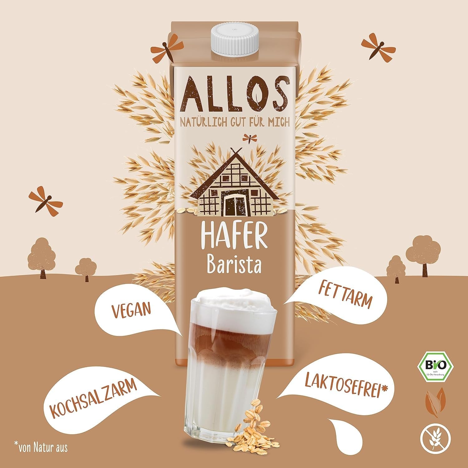 Allos Bio Haferdrink Barista | Milchalternative aus Hafer | Schaumbarer Drink auf Pflanzenbasis | Perfektní pro kávu Veganský nápoj bez laktózy | 1 litr (6 kusů)