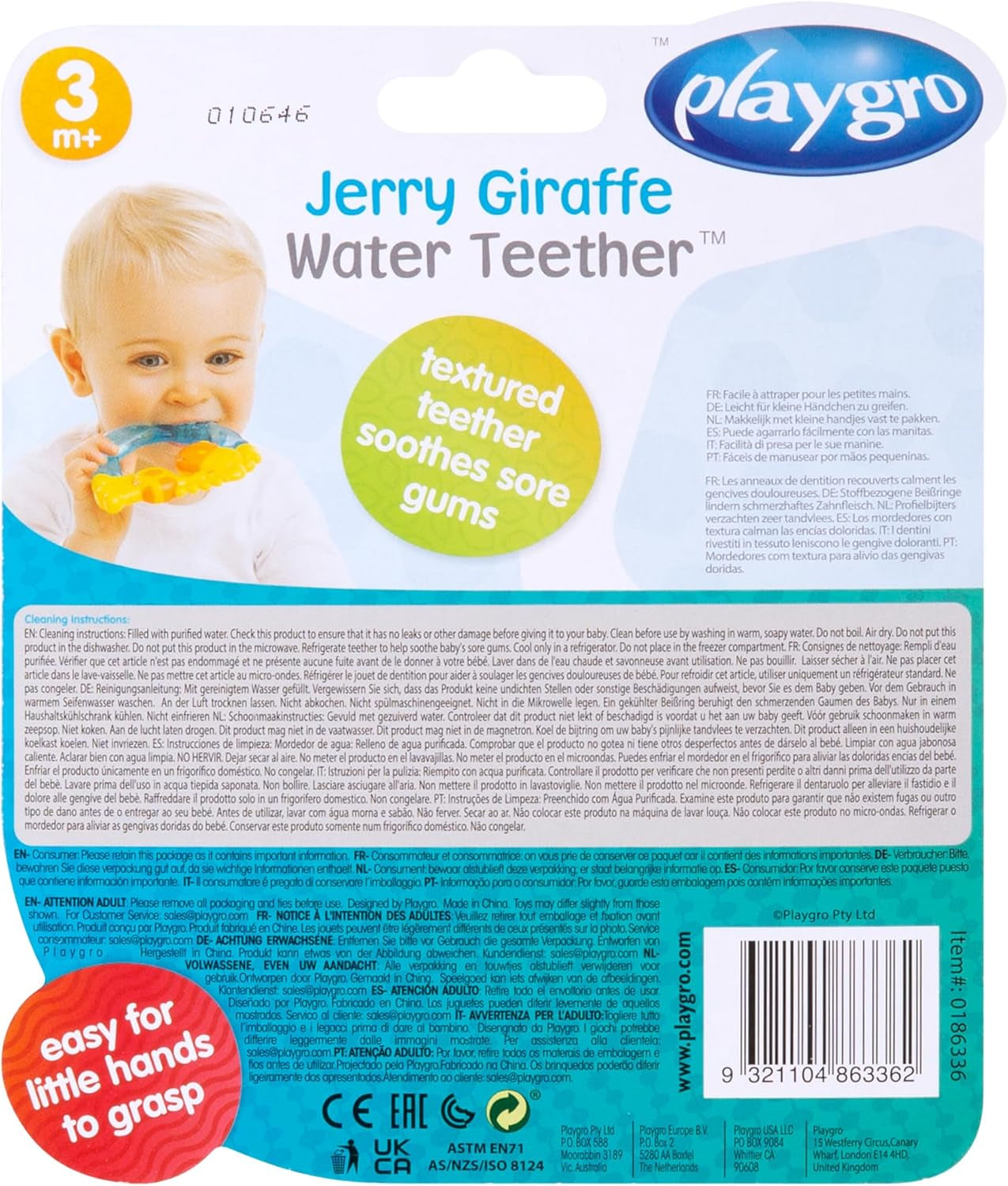 Inel de dentiție Playgro Jerry Giraffe - Inel de dentiție pentru bebeluși - Inel de dentiție din silicon pentru bebeluși - Inel de dentiție din silicon - Ajutor pentru dentiție - Silicon - Inel de dentiție pentru copii - Colorat