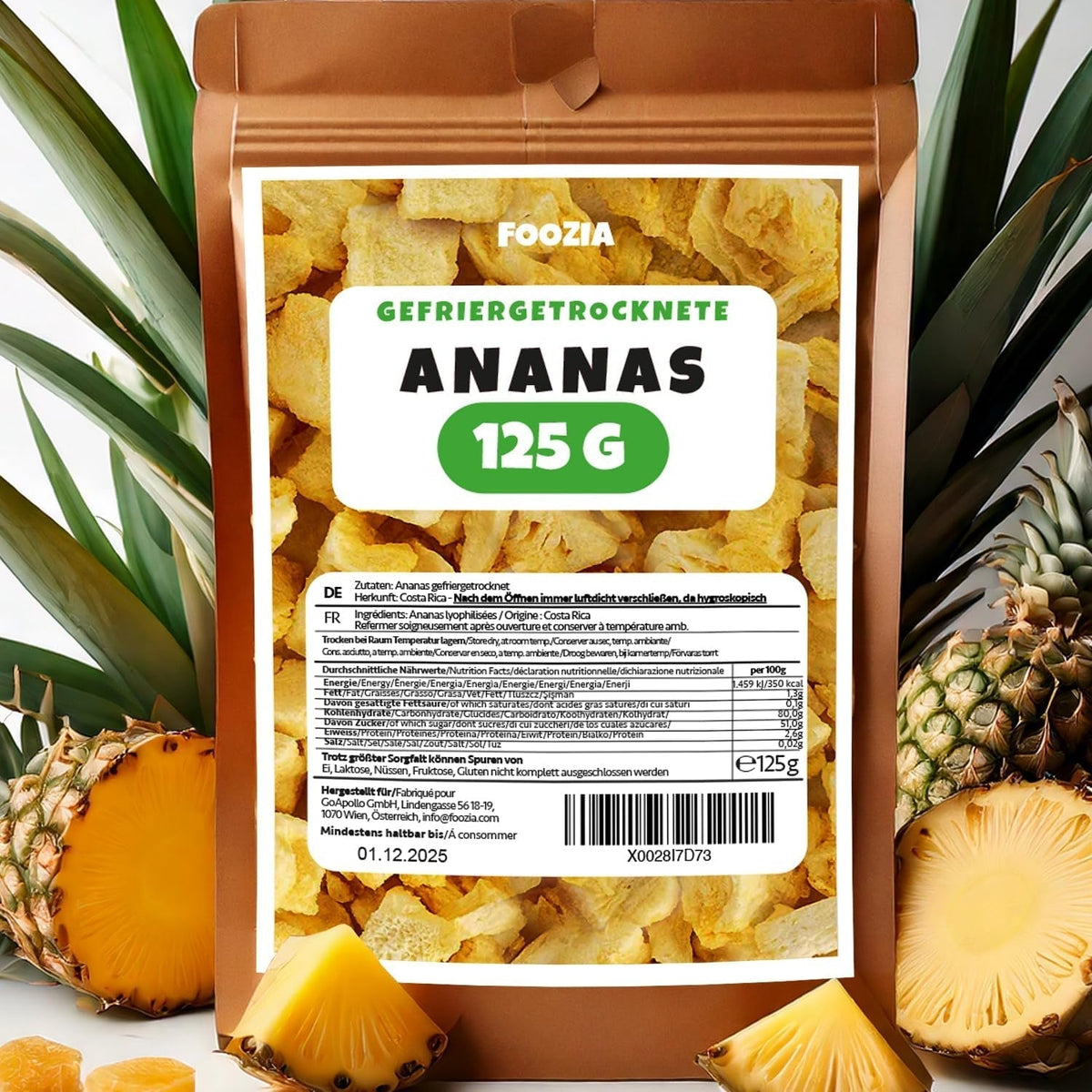 Ananas liofilizat 125g bucăți mari, Fructe liofilizate fără aditivi 100% pure - Fructe uscate naturale - Ananas uscat, fructe uscate de la Foozia Produse deshidratate Naty Shop 125G