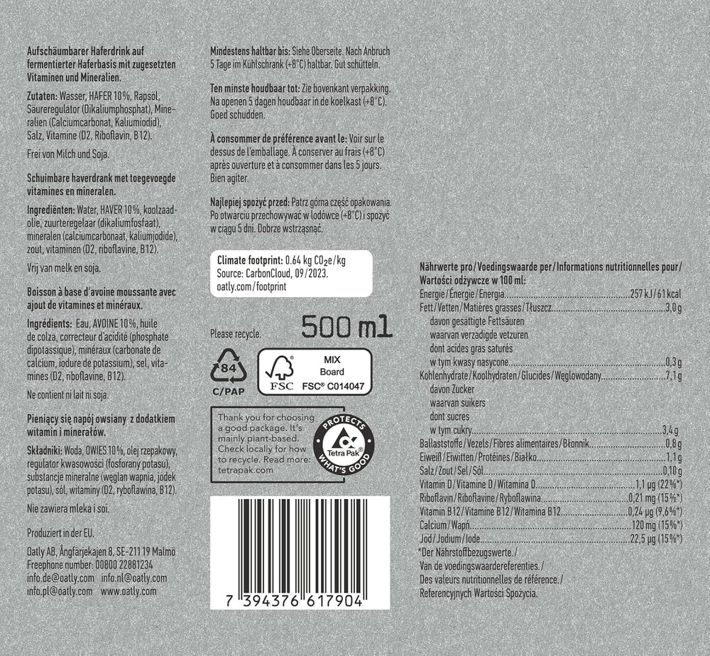 Oatly Haferdrink Barista Edition 500ml X 10 (Die Verpackung kann variieren)