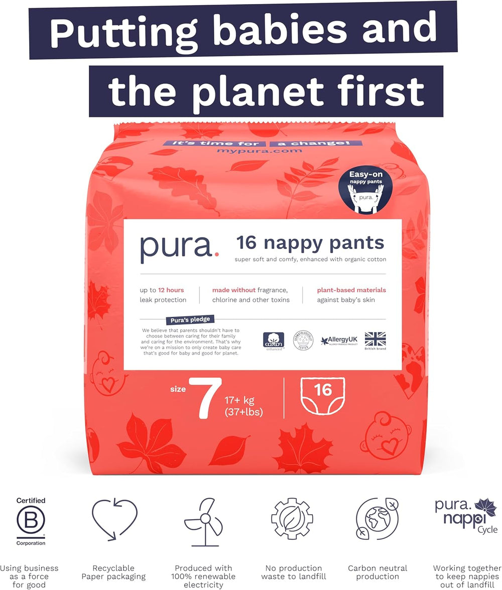 Ekologické kalhotky, velikost 7 (17kg+), 16ks, jednorázové spodní prádlo pro citlivou a alergickou pokožku, bez parfemace, boční stahování