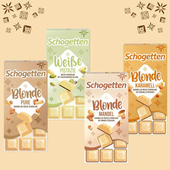 Schogetten Blonde Caramel | Karamel s bílou čokoládou a kousky karamelu | Čokoládová tyčinka 100g | Pohodlně porcované