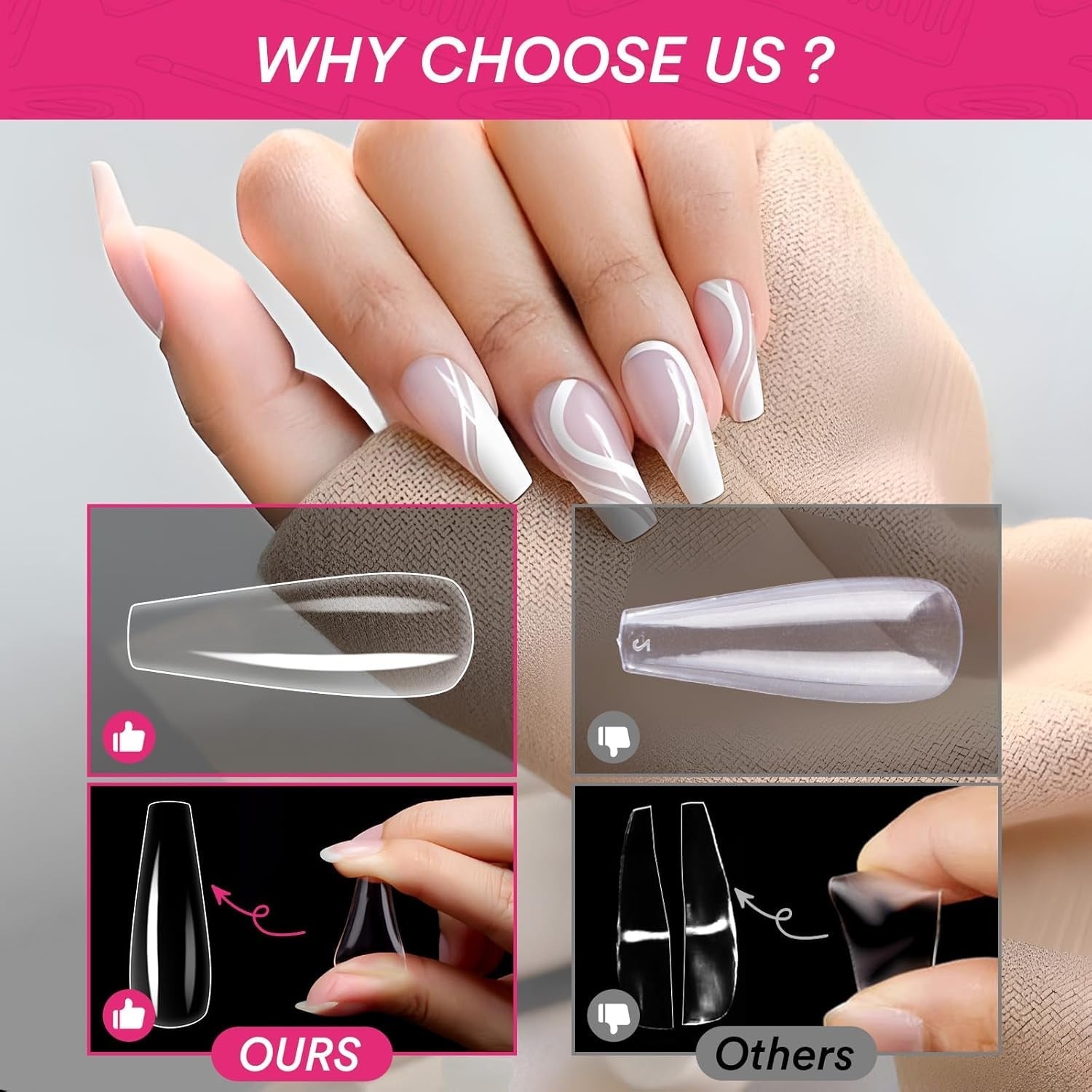 Alyvisun Tips Unghii Balet, 500 Bucăți Tips Unghii Acrilice Cu Acoperire Completă cu 240 Bucăți Set de Autocolante pentru Unghii, 10 Dimensiuni Tips Transparent pentru Unghii cu Gel Tips Unghii cu Gel Moale Tips Unghii Balerina