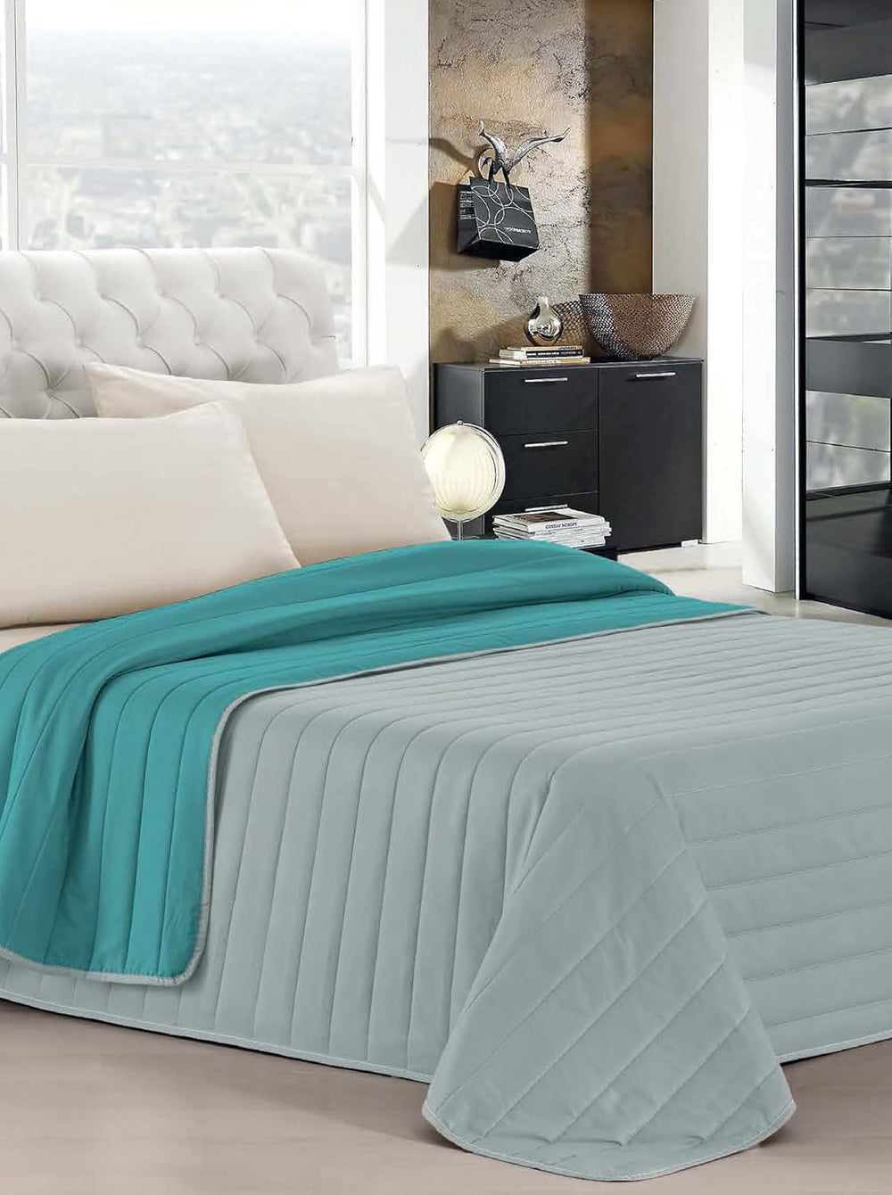 Lenjerie de pat italiană Estivo pat simplu, lenjerie, Aqua, 170 X 270 Cm Plapumi si pilote Naty Shop Aqua/gri 170 X 270 Cm