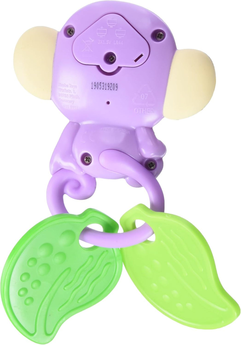 Simba 104010192 - Zornăitor muzical ABC monkey, 2 elemente senzoriale, cu funcție muzicală, 17cm, jucărie pentru copii, de la 6 luni Jucarii Bebe Naty Shop