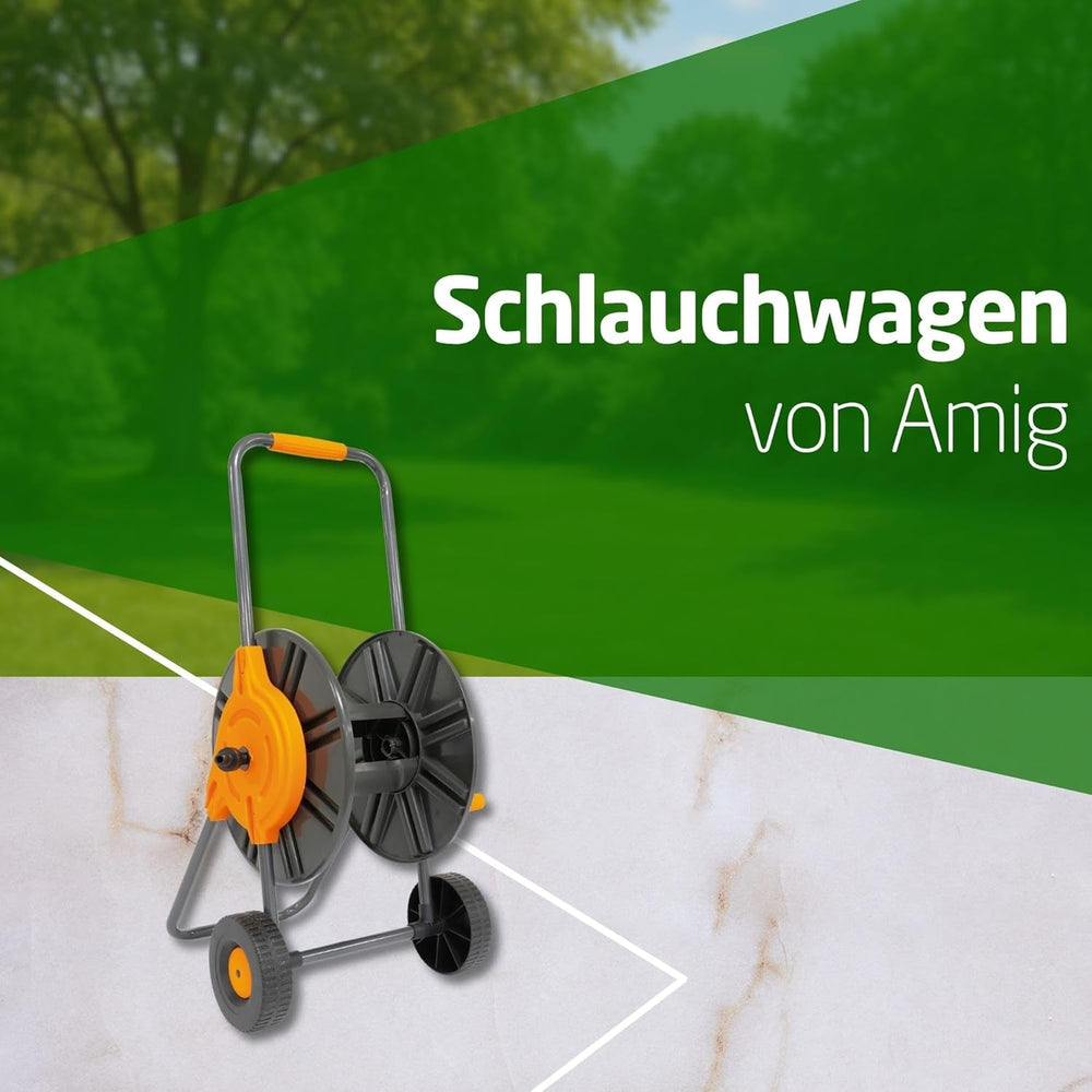 Amig - Rolă de furtun | pentru furtunuri de 1/2" | max. 60 m rulată | cu manivelă pentru înfășurare ușoară | polipropilenă | portocaliu și gri