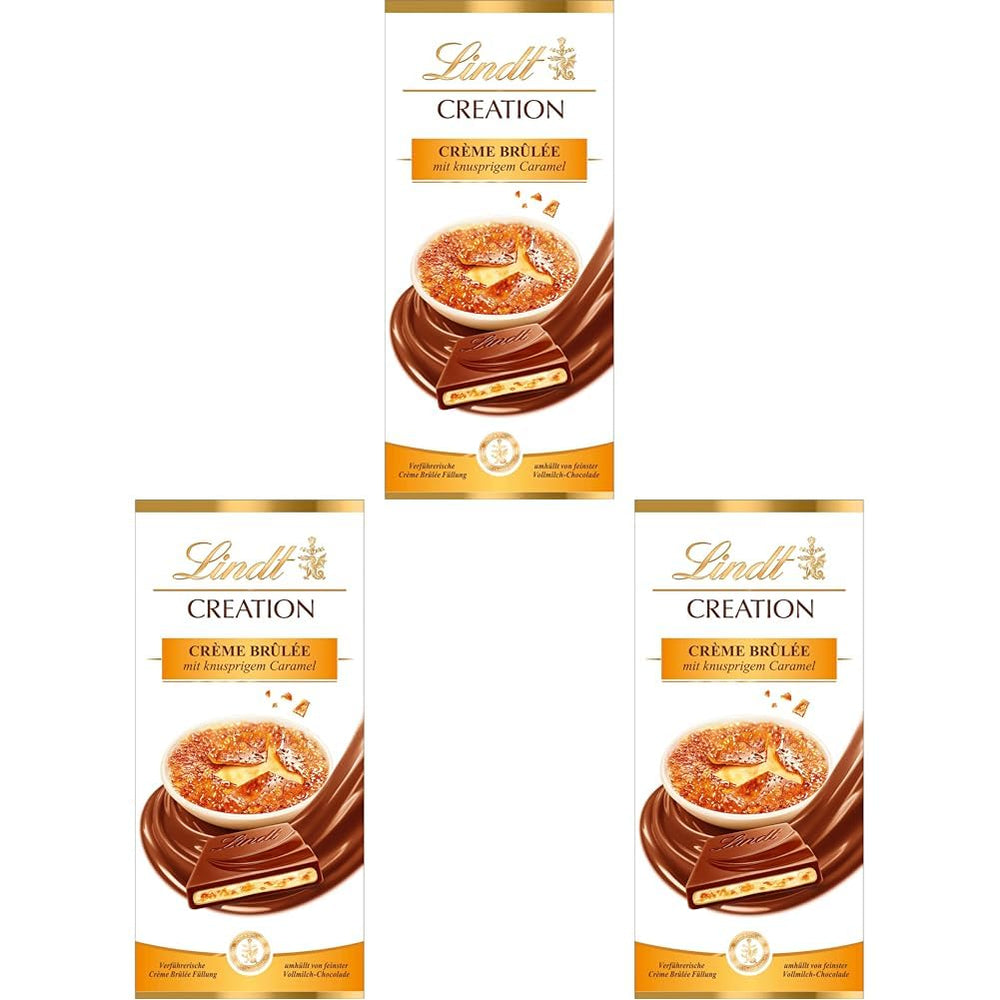 Bar Crème Brûlée Lindt Chocolate Creation | Crème Brûlée náplň s křupavým karamelem, přelitá tou nejjemnější mléčnou čokoládou | Čokoládová tyčinka | Čokoládový dárek, 150g