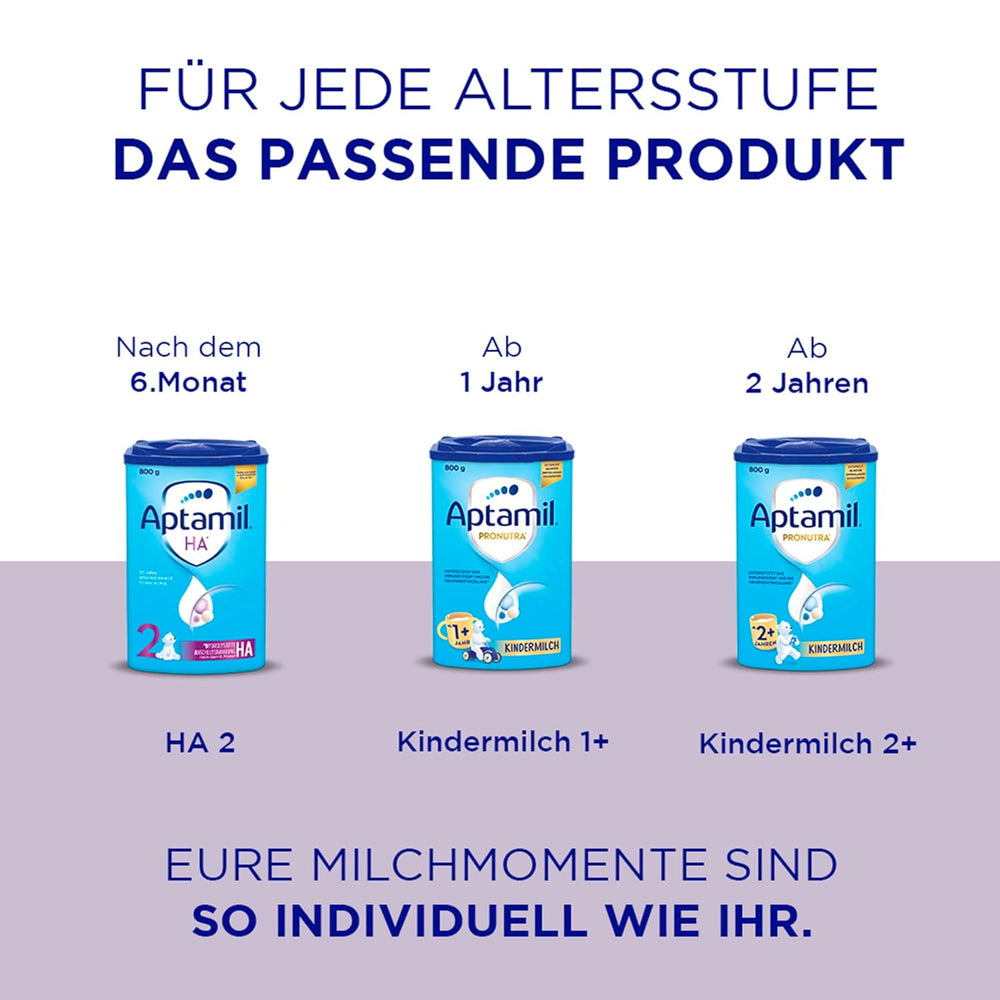 Aptamil HA 1 – Anfangsmilch von Geburt an, Mit DHA, Nur Lactose, Ohne Palmöl, Babynahrung, Milchpulver, 1x 800 g (Backung mit 4)