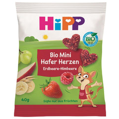 HiPP Mini Jahodovo-Malinová ovesná srdíčka (12 x 40g), od 1 roku, bio srdcovka ve tvaru srdce, s vysokým obsahem cereálií a vlákniny, slazená pouze ovocem, v té nejlepší bio kvalitě