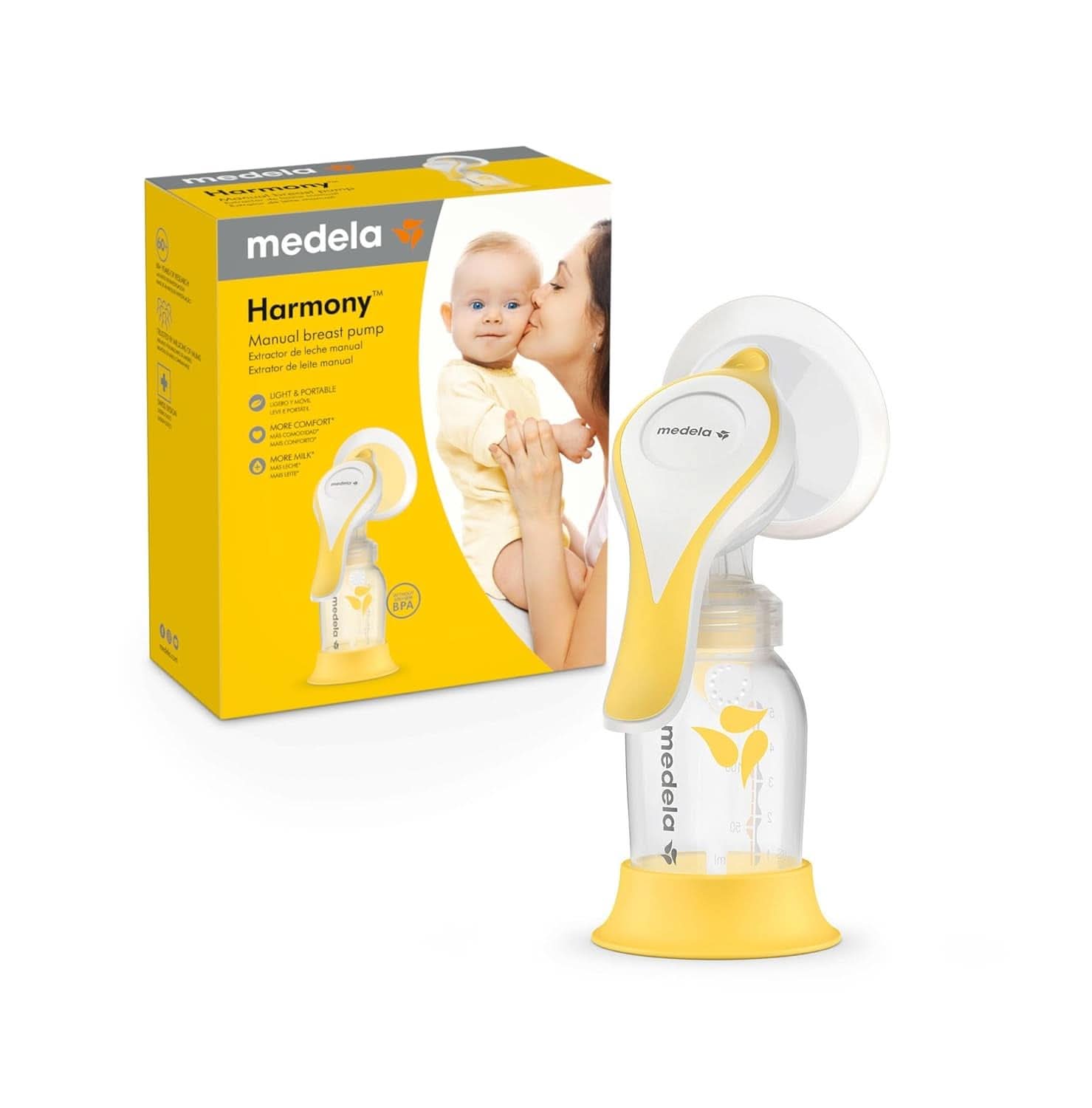 Manuální odsávačka mléka Medela Harmony - Kompaktní švýcarský design se štíty Personalfit Flex a technologií Medela 2-Phase Expression Příslušenství Potraviny a kojení Baby Naty Shop Manuální pumpy