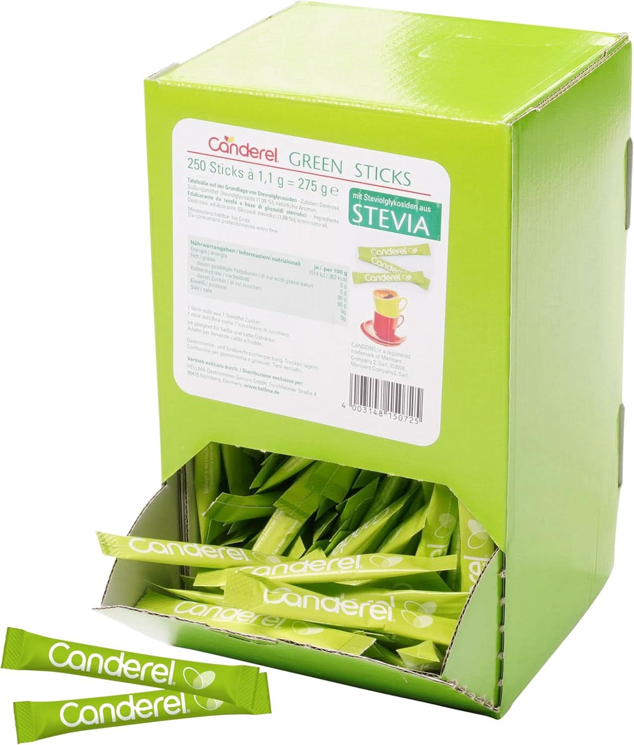 Hellma Canderel Green Stevia Sticks, 250 sáčků stévie, sáček 1,1 gramu Sweeteners Naty Shop