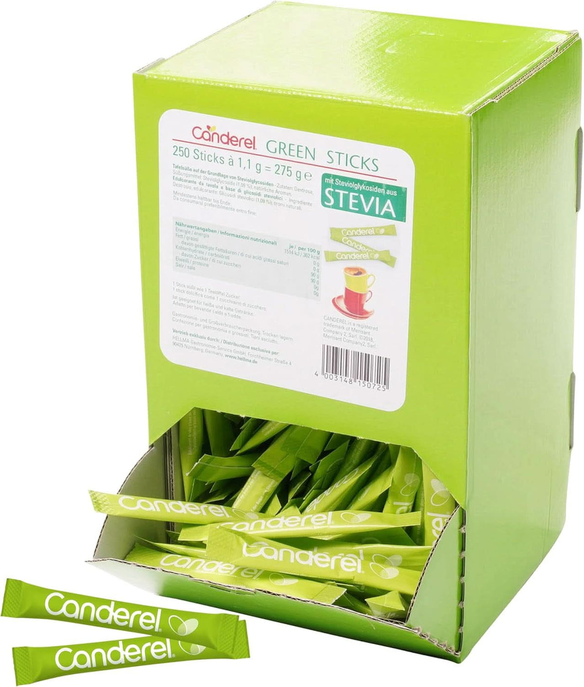 Hellma Canderel Green Stevia Sticks, 250 sáčků stévie, sáček 1,1 gramu Sweeteners Naty Shop