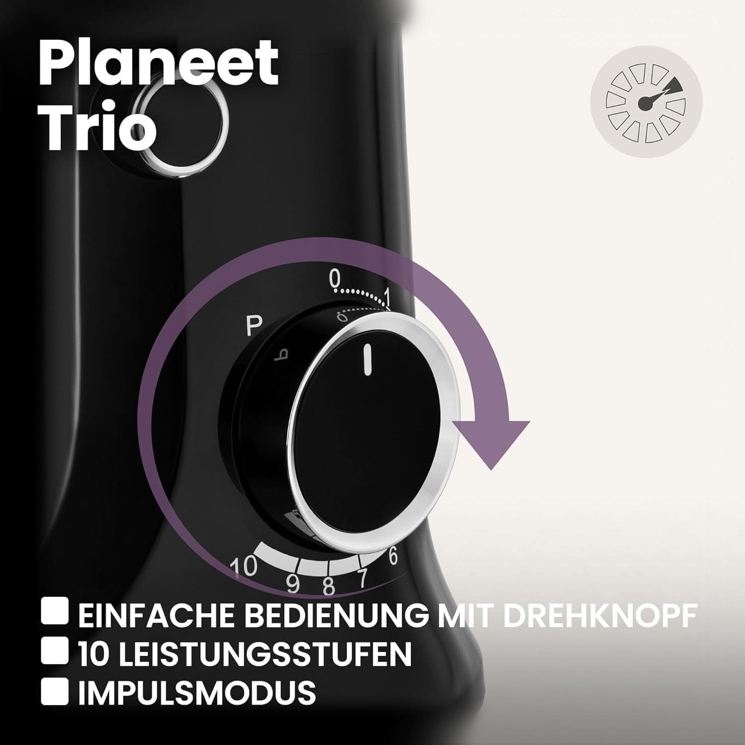 ZEEGMA PLANEET TRIO Planetenroboter, 1500 W, Multifunkční Küchenmaschine Mit 3 Schüsseln 4 L, 4,5 L Und 5,2 L, 10 Betriebsgeschwindigkeiten, Mixer Mit Haken, Schneebesen (Schwarz) Matka a dítě Naty Shop