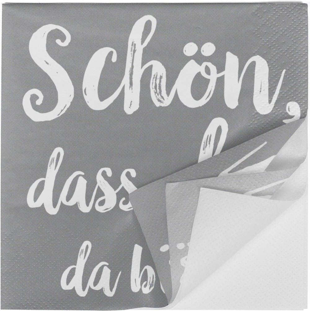 Șervețele de cocktail HEKU 'Schön Dass Du Da Bist', 3 straturi, 25X25Cm, 150 bucăți I Design elegant I Ideal pentru sărbători I Practic ambalate