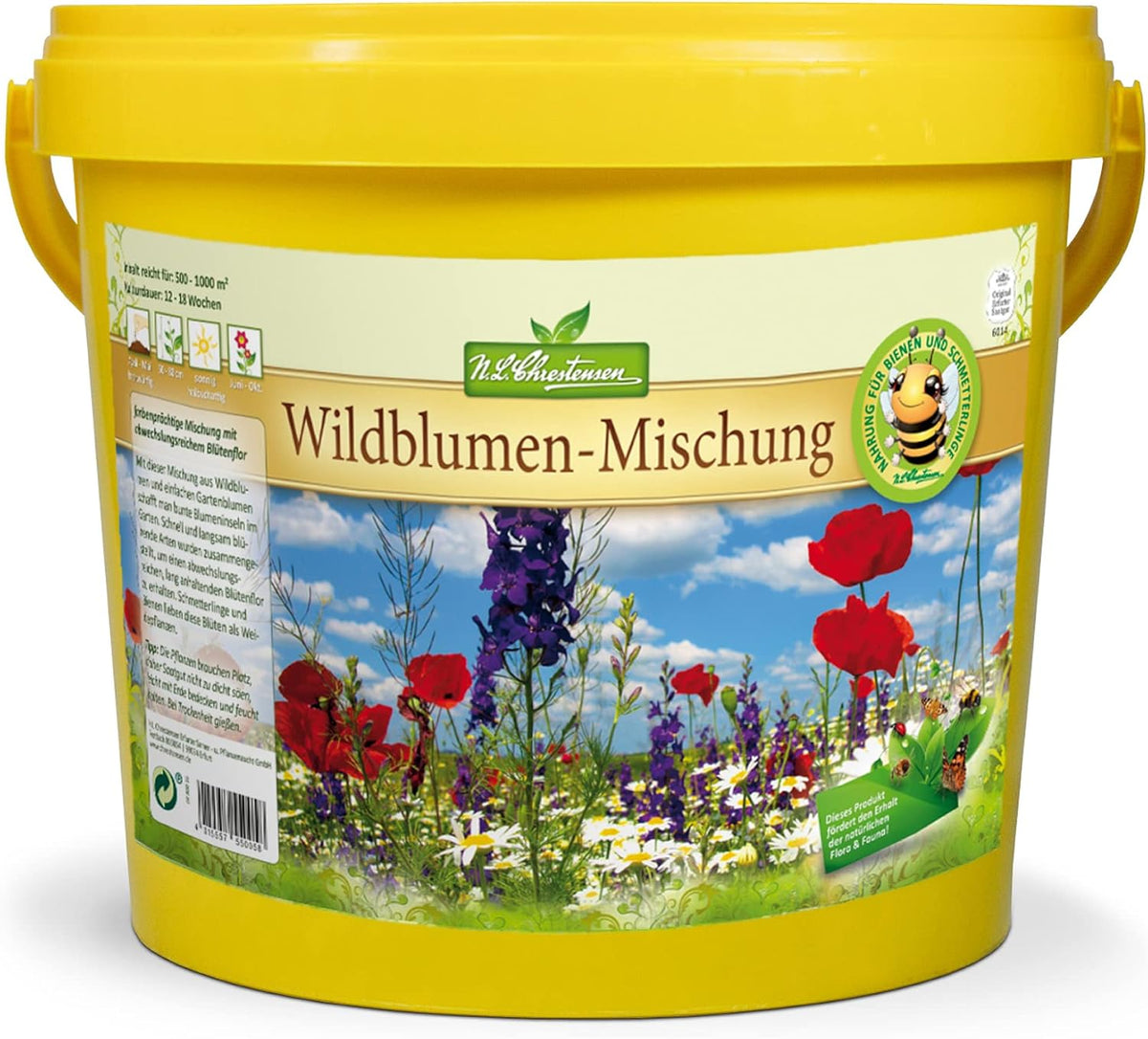 Wild Flower Mix NL Chrestensen | 5L vědro pro 500-1000 m² | Vytrvalá semena květin | Louka s divokými květy pro včely a motýly | Na zahradu, louku
