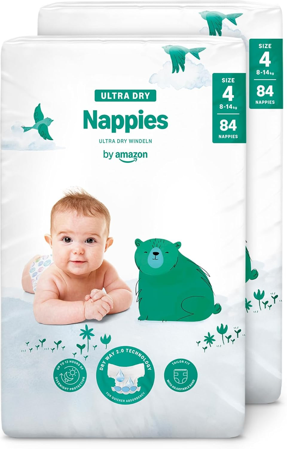 Ultra suché plenky Amazon, velikost 3 (4-9 kg) – měsíční krabička, bílá, počet 172 (2 balení po 86) (dříve Mama Bear, identický produkt)