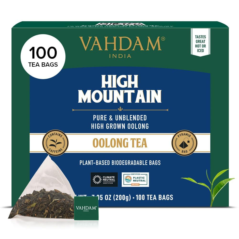 VAHDAM, ceai Oolong de munte (100 g) Cules manual în plantațiile de altitudine din Darjeeling | Frunze de ceai Oolong 100% naturale | Direct de la sursă din India | Se prepară ca ceai fierbinte/rece