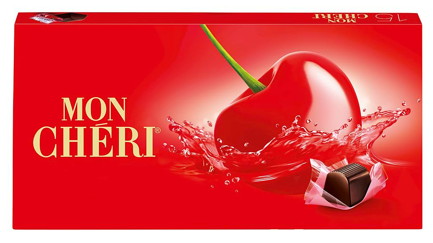 Ferrero Mon Chéri - křupavá čokoláda, ovocný likér a aromatická třešeň - valentýnský čokoládový dárek pro něj a pro ni - 1 balení 15 jednotlivých čokolád