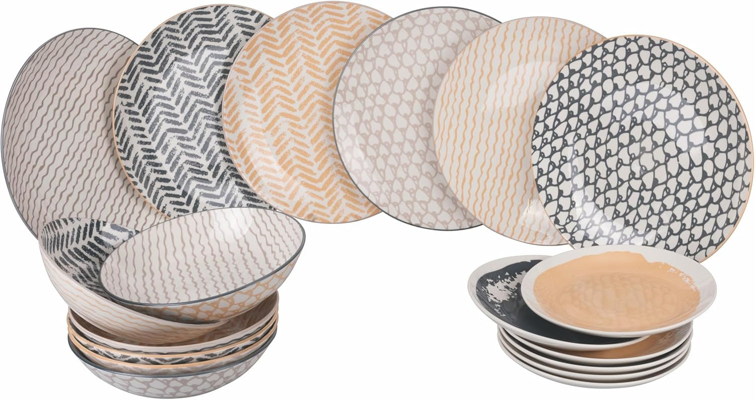 Soho 18-teiliges Geschirrset aus Porzellan, 6 verschiedene Sitzplätze