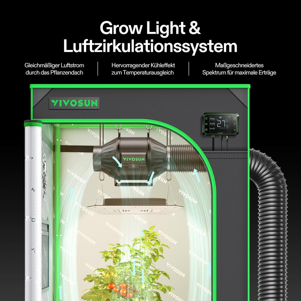 VIVOSUN Smart Grow Tent Full Set 60x60x120cm, integrovaný WiFi automatický pěstební systém se 100W celospektrálním LED světlem a účinným ventilačním systémem s ovladačem GrowHub E42A+
