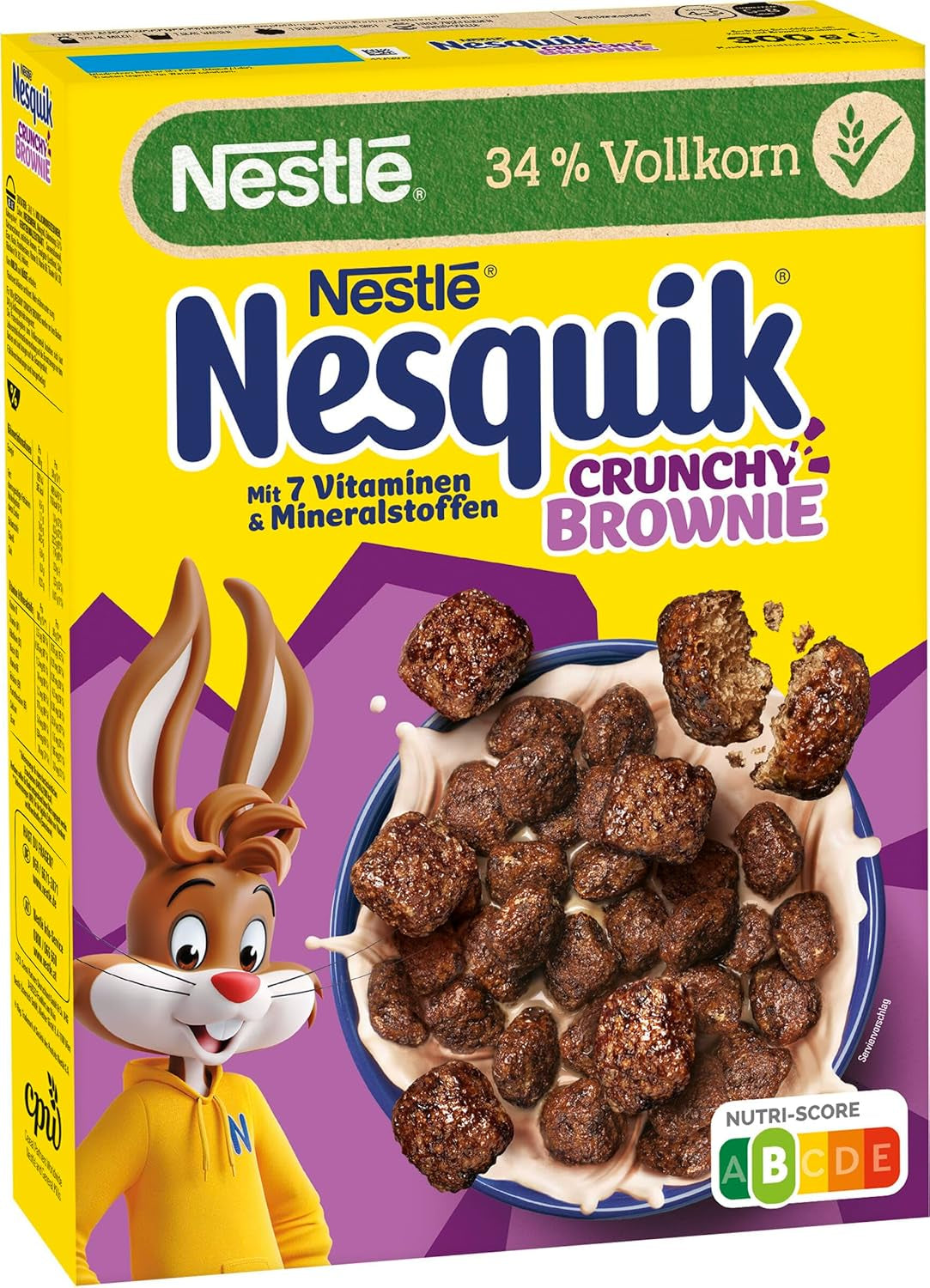 Nestlé NESQUIK Crunchy Brownie, křupavá snídaňová cereálie s čokoládovými lupínky a inovativním tvarem pro extra křupavé, balení 7 ks (7 x 300 g)