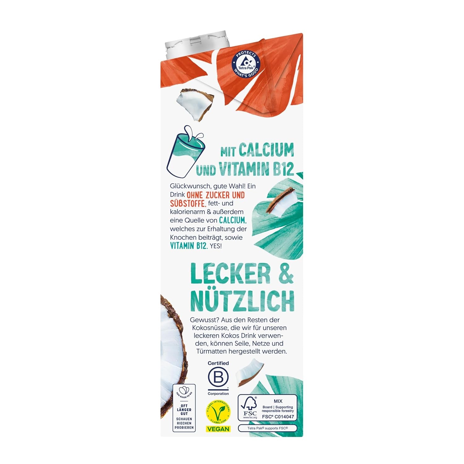 Alpro Kokosnussdrink ohne Zucker – Ohne Süßstoffe – Vegan und Milchfrei – Von Natur aus laktosefrei a fettarm – Bohaté na vápník a vitamíny – 8 x 1 l