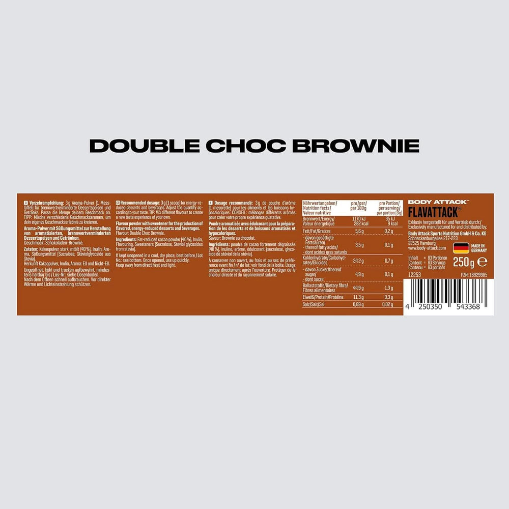 Body Attack Flavattack®, Double Choc Brownie, 250 G / 83 porcí Aromas Naty Shop