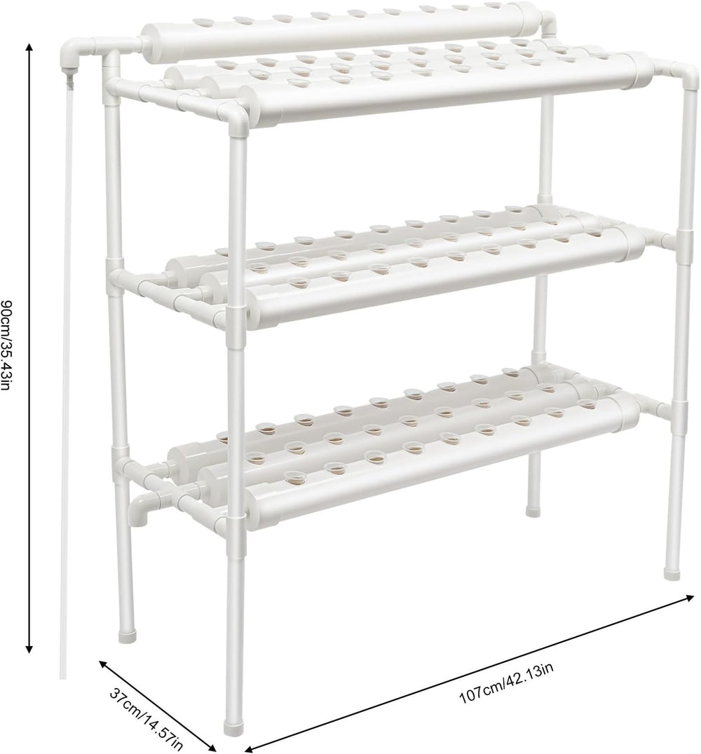 3vrstvá sada pro hydroponické pěstování s 90/108 pozicemi pro výsadbu a vodní pumpou, systémy pro pěstování rostlin bez půdy z PVC, sady pro hydroponické pěstování zeleniny a ovoce (108 pozic pro výsadbu)