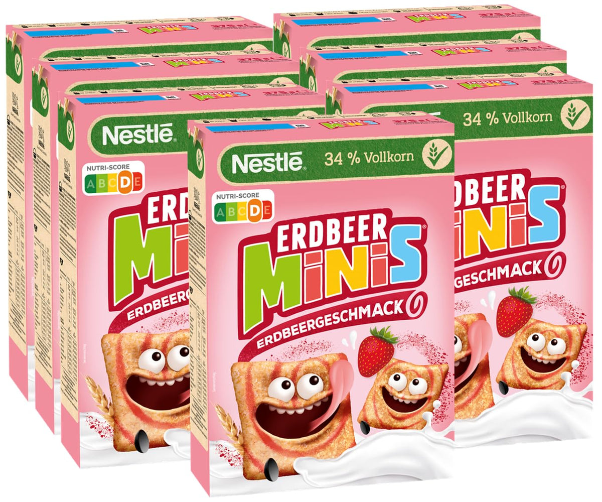 Nestlé Strawberry Minis, celá cereálie s příchutí jahod, balení 7 ks (7x375g)