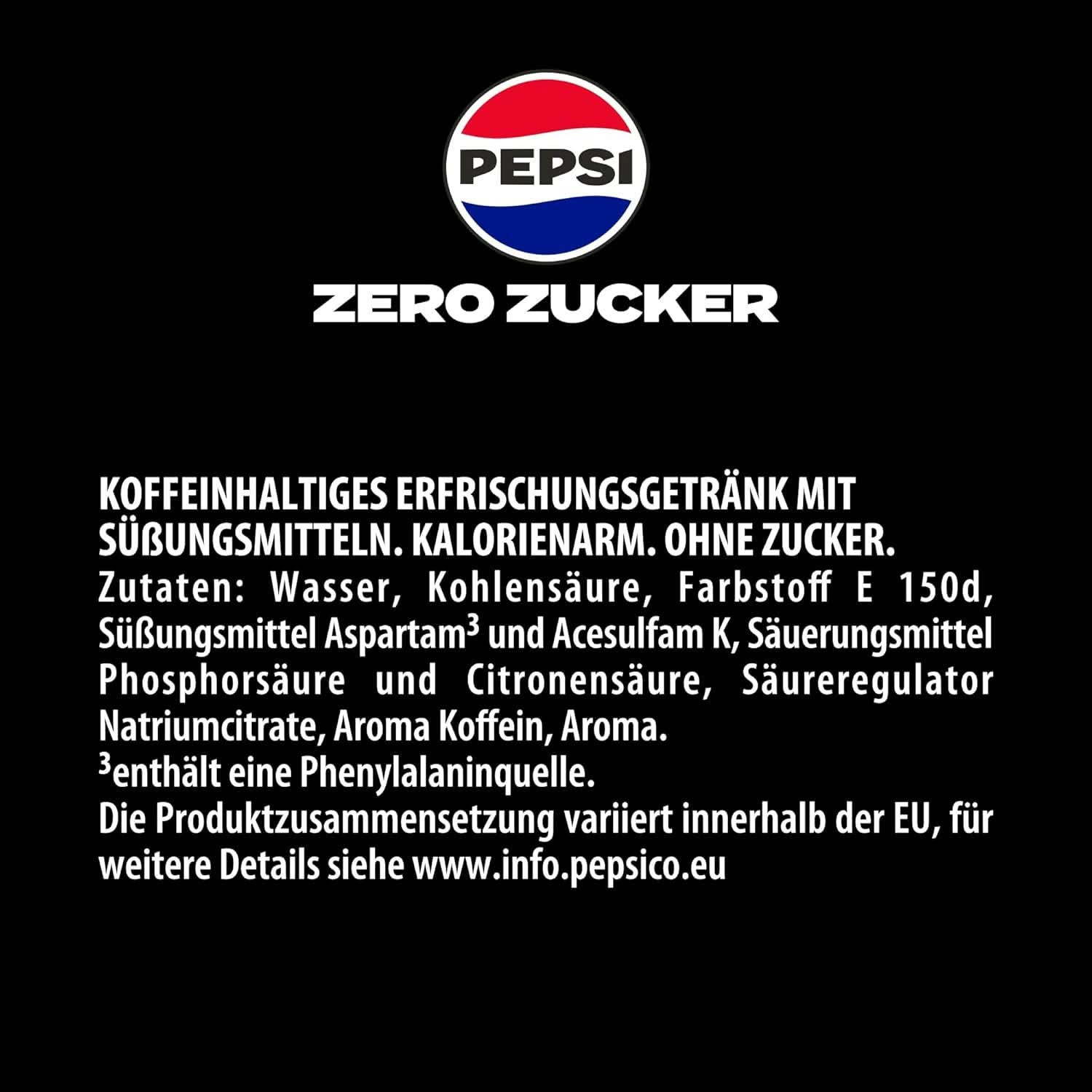 Pepsi Zero Sugar, Nealkoholický nápoj bez cukru, cola s kofeinem, sada 6 x 1,25 litrů Nealkoholické nápoje Naty Shop