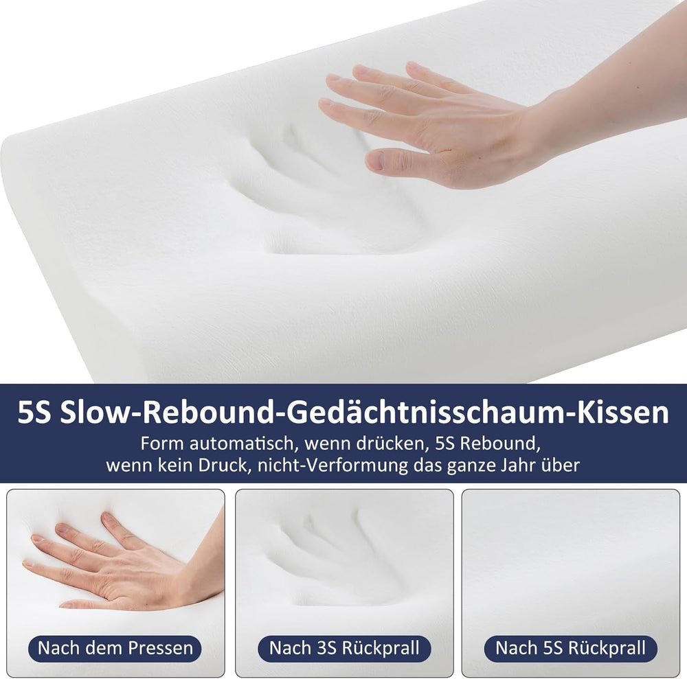 Pernă BedStory din spumă cu memorie, pernă cu suport pentru gât reglabilă pe înălțime, pernă ergonomică, pernă pentru dormit pe o parte pentru cei care dorm pe spate și pe burtă (60x36x12/10 cm)