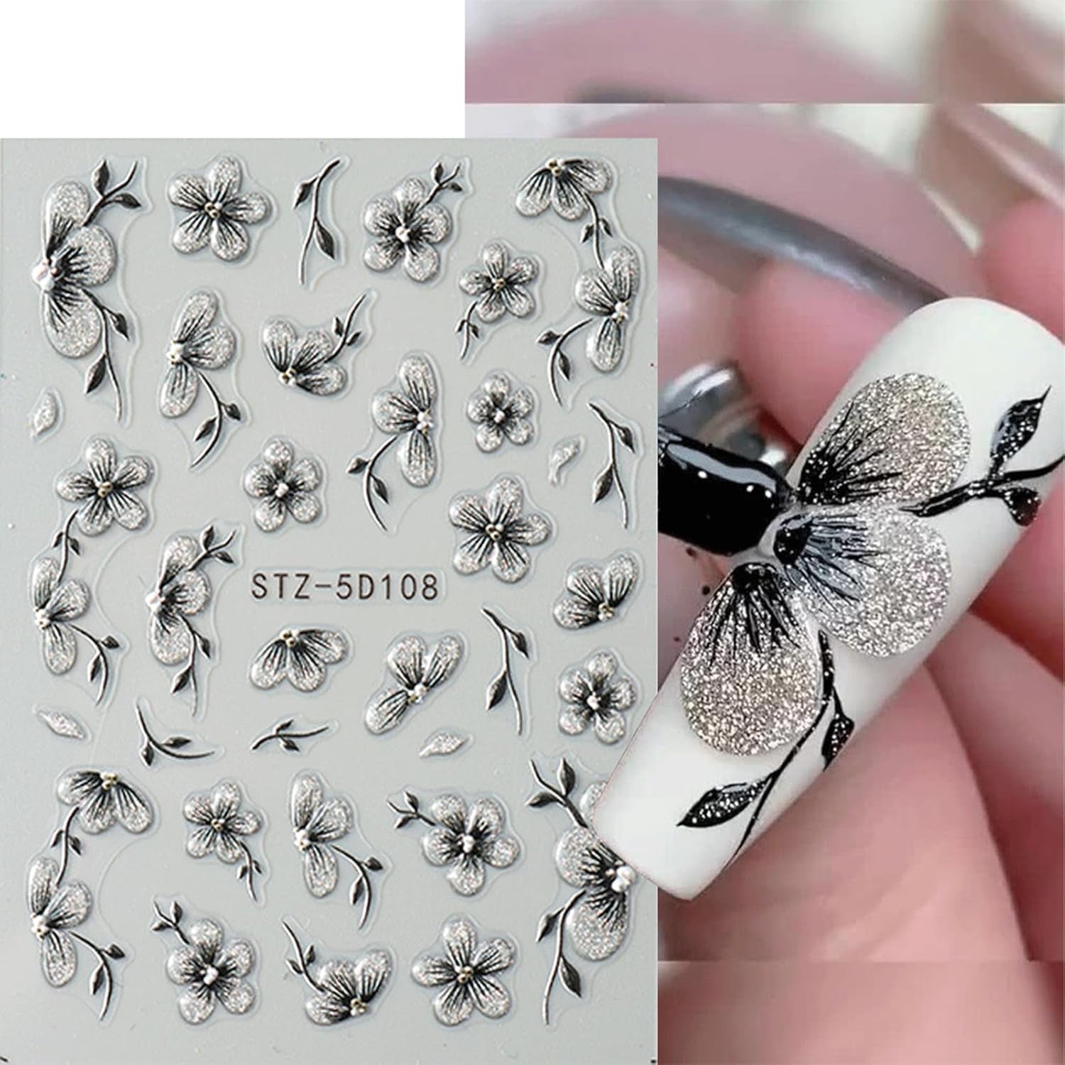 JMEOWIO 6 Blatt 3D Nagelsticker Blumen Nail Art Sticker Selbstklebend Nagelaufkleber 5D Stereoskopisch Frühling Sommer Blumen Dekoration Nageldesign Zubehör