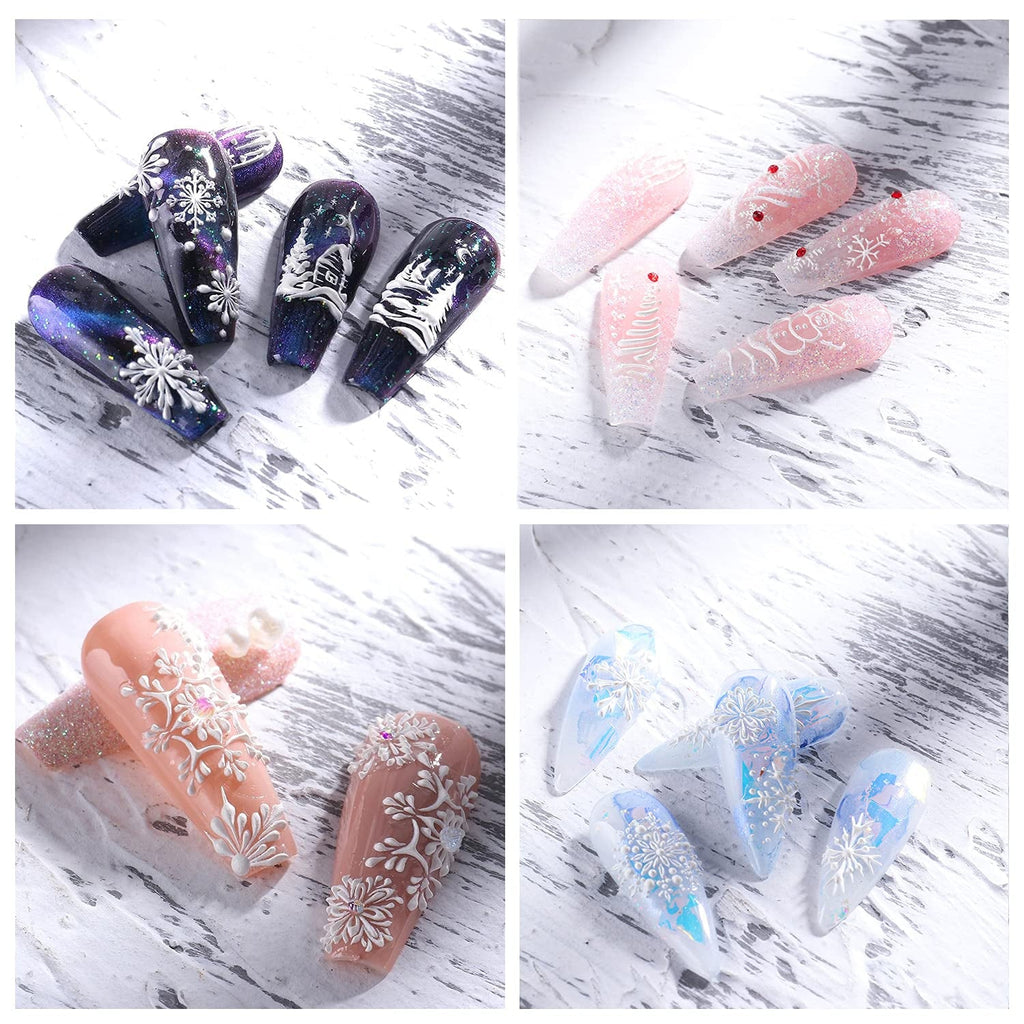 4 Blatt 3D Nagelsticker Weihnachten Nagelaufkleber Christmas 5D Stereoskopisch Selbstklebend Schneeflocke Schneemann Nail Art Sticker Dekoration Nageldesign Zubehör