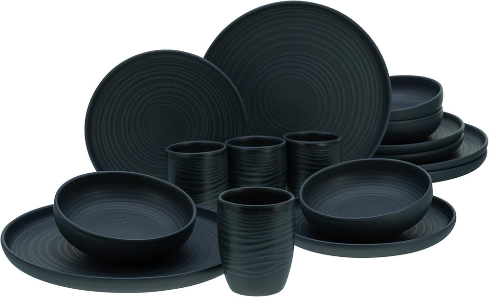 Creatable, 22979, Serie Uno BLACK, 12-teiliges Geschirrset, Teller Set Aus Steinzeug, Spülmaschinen- Und Mikrowellengeeignet, Made in Portugal Sady nádobí Naty Shop Black Lava Stone Kombiservice 16 Teilig