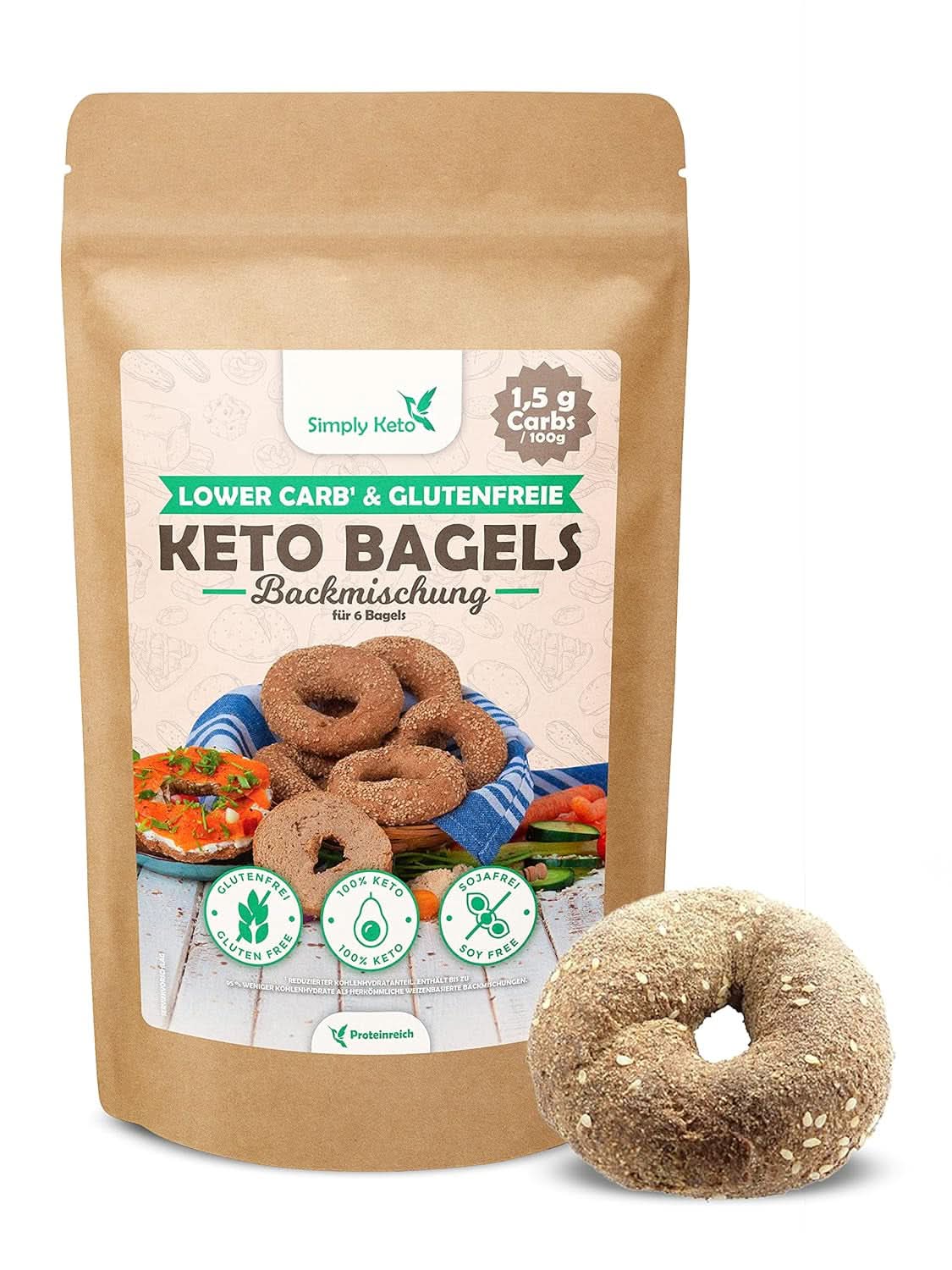 Simply Keto Lower Carb* Směs na pečení bagelů pro nižší sacharidy* a ketogenní dietu – bez laktózy a lepku – 335 gramů Naty Shop Kitchen
