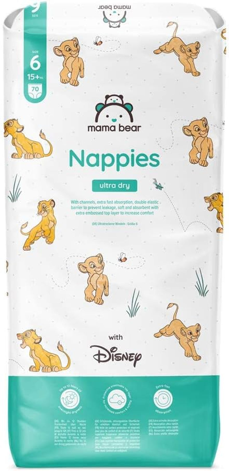Značka Amazon: Mama Bear Disney Ultra Dry plenky, velikost 3 (4–9 kg) – měsíční krabička, bílá, počet 172 (2 balení po 86)