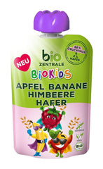 Biozentrale Biokids ovocné pyré jablka banány maliny oves | 12X90G | Ovocná přesnídávka bez přidaného cukru | Veganská matka a dítě Naty Shop