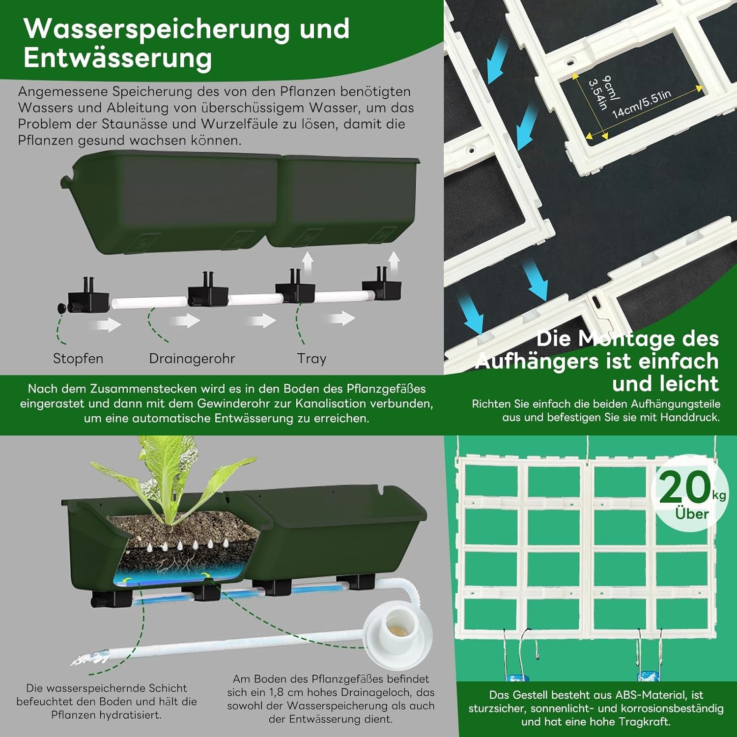 Hängende Vertikale Wand Pflanze, Vertikale Pflanzenwand Balkonbar Pflanzenwand Indoor with Smart-Timer and Wasserpumpe Blumentopf Wand für Hof Garten Balkon Home Decoration