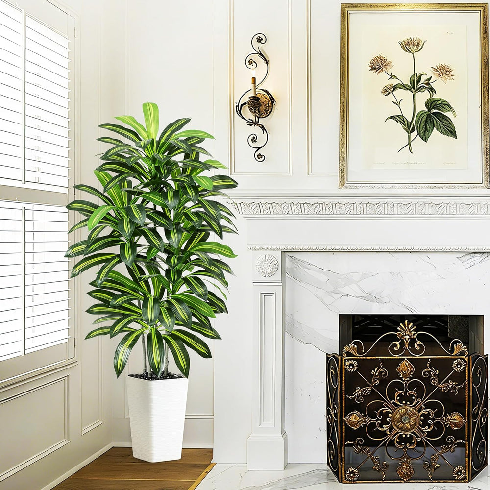 Künstlicher Dracaenabaum,Kunstpflanzen Groß,Faux Tree Mit Weißem Hohen Pflanzer Realistische Kunstpflanze Dracaena,Kunstpflanzen Für Wohnzimmer, Büro & Garten(1, Weißer Hoher Pflanzer, 150Cm)