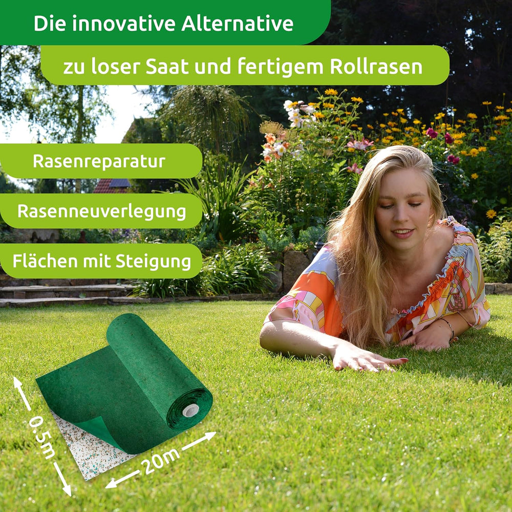 Biologisch Abbaubare Rasenmatte Mit Integriertem Dünger Und Hydronanogel, Rasenrolle, Grasrolle, Rasenvlies, Rasen Saatgut, Dünger, Rollrasen, 10M²