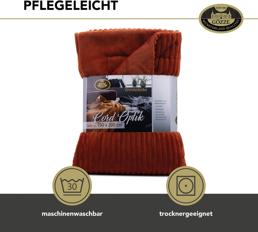 Gözze - Pohodlná a měkká přikrývka v manšestrovém vzhledu, 1620 G/kus, 150 X 200 Cm - skořicová Postele a přikrývky Besuche den Gözze-Store