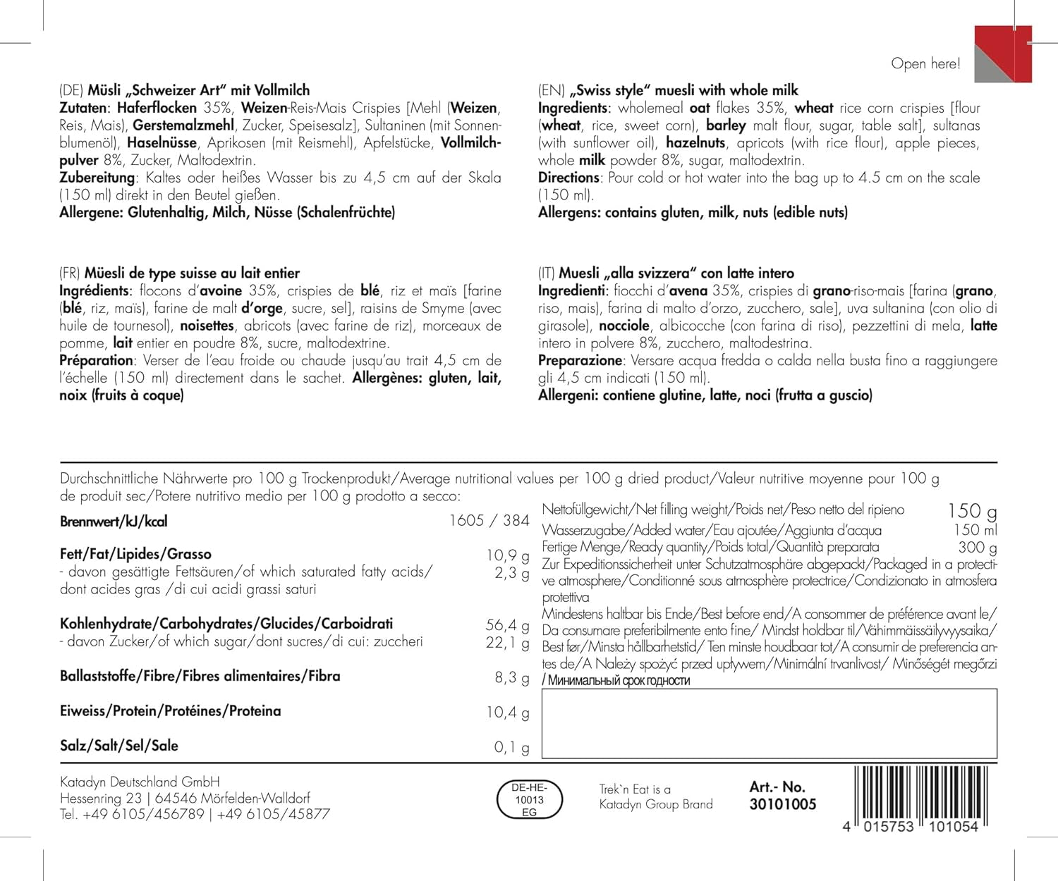 Trek'n Eat švýcarské müsli se sušeným mlékem (balení 2 ks)