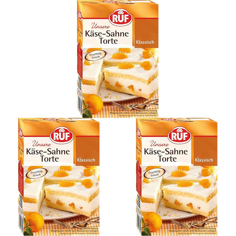 RUF Apfeltorte, Backmischung Für Eine Apfel-Torte Mit Sahne-Creme Und Zimt-Zucker, Apfel-Zimt-Torte, Vegan Naty Shop Käse-Sahne-Torte 350 G (Packung Mit 3)