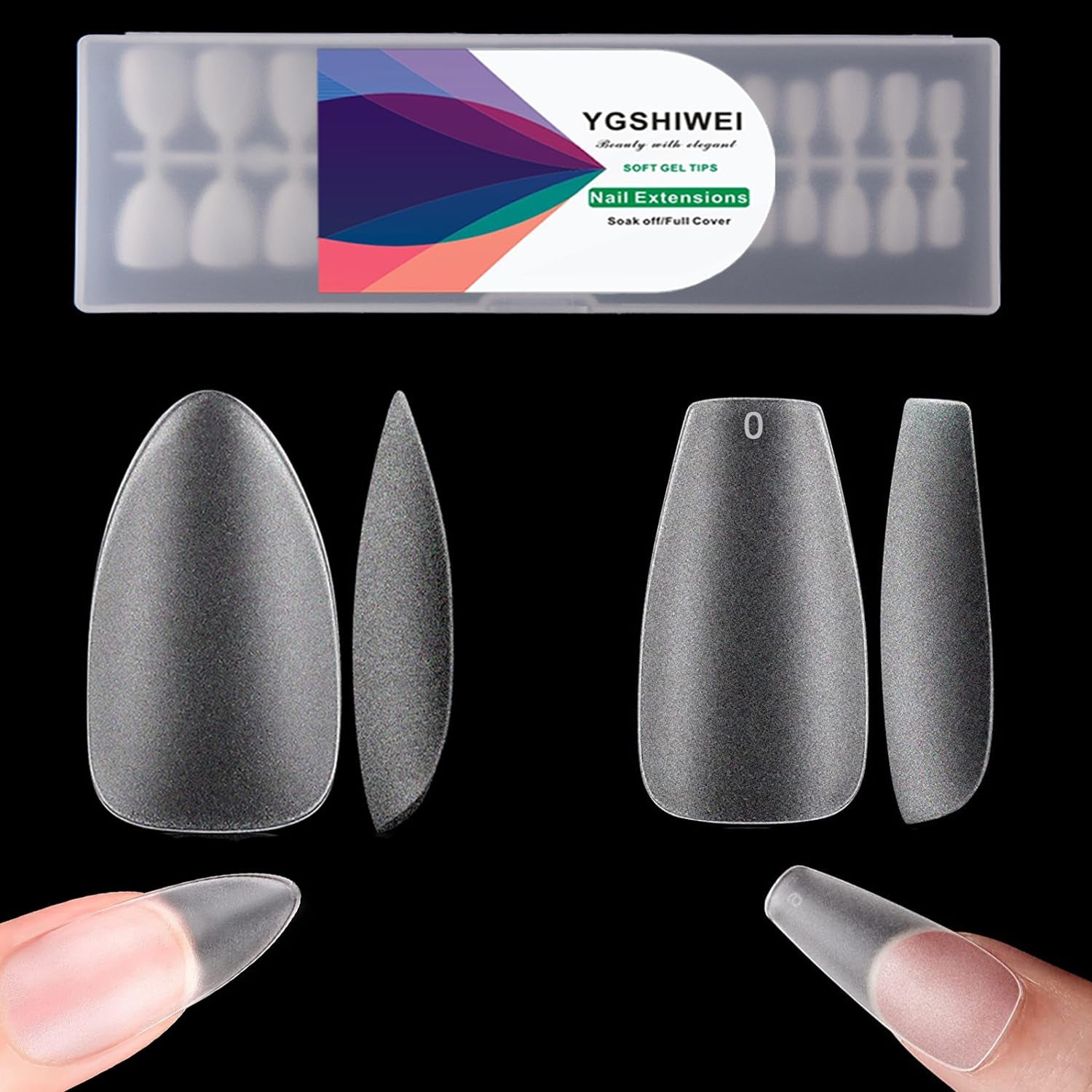 Unghii false cu acoperire completă, pachet de 504, 12 mărimi, unghii false cu lipici de unghii, unghii artificiale acrilice cu cutie de depozitare pentru saloane de unghii și artă unghii DIY acasă (pătrat)